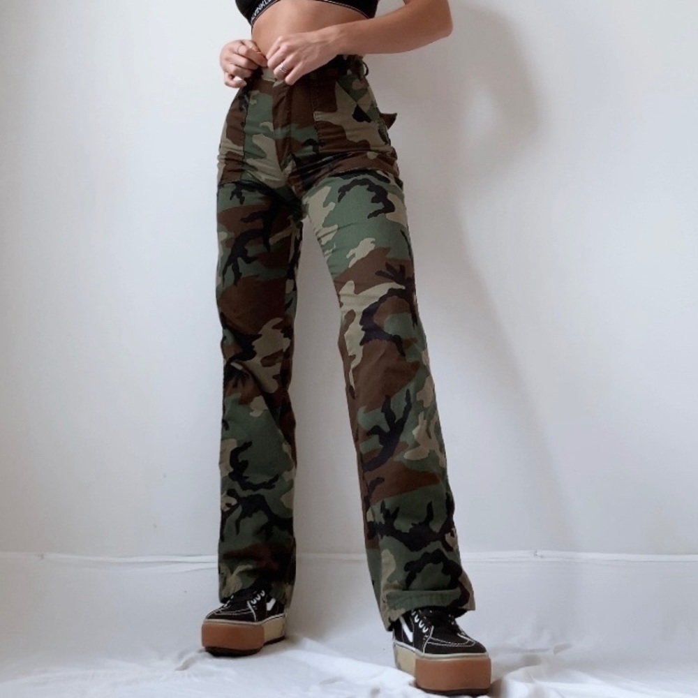 High Waisted Boot Cut Camo Pants